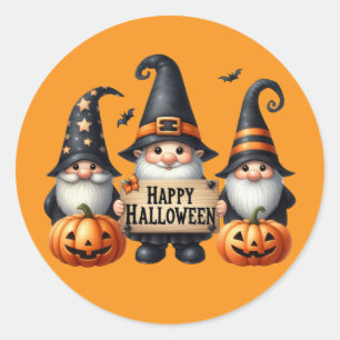 Sticker Rond Fun Happy Halloween gnomes