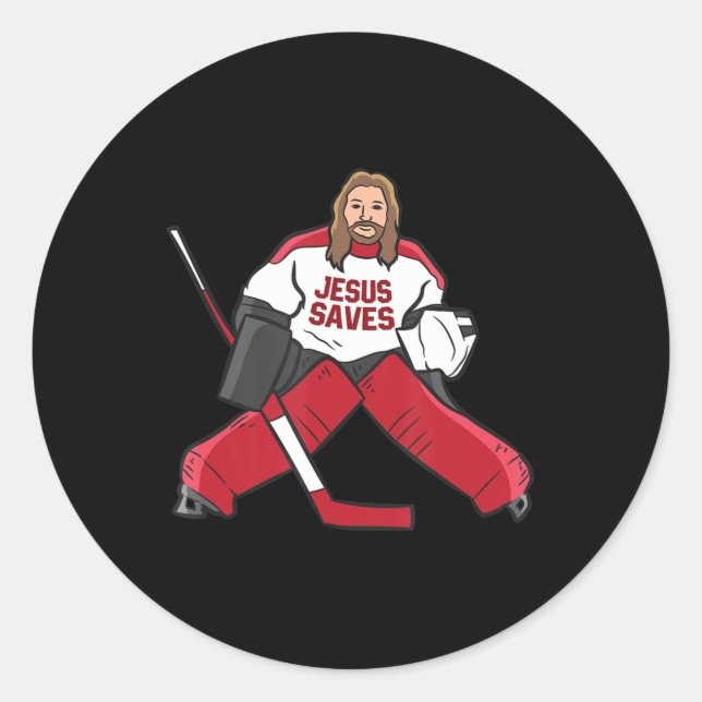 Sticker Rond Fun Hockey Jésus sauve Hockey Goy  (Devant)
