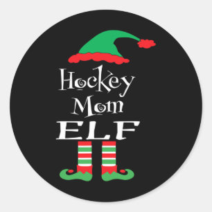 Sticker Rond Fun Hockey Maman Elf Xmas Famille Match Femmes Hom