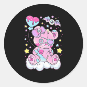 Sticker Rond Fun Kawaii Pastel Goth mignonne Ours Déplaisant An