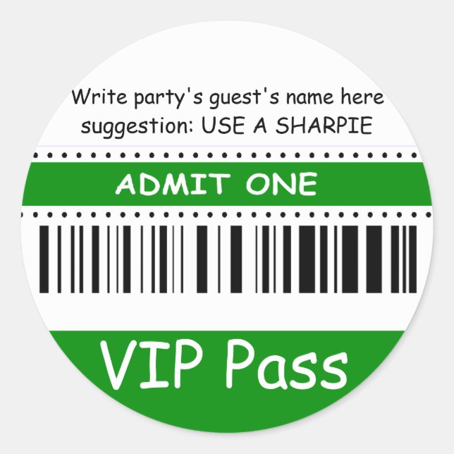 Sticker Rond Fun Kids VIP Pass Admettre une fête d'anniversaire (Devant)