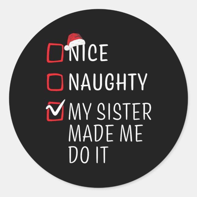 Sticker Rond Fun Naughty Nice Noël Famille Pajama Hommes Femmes (Devant)