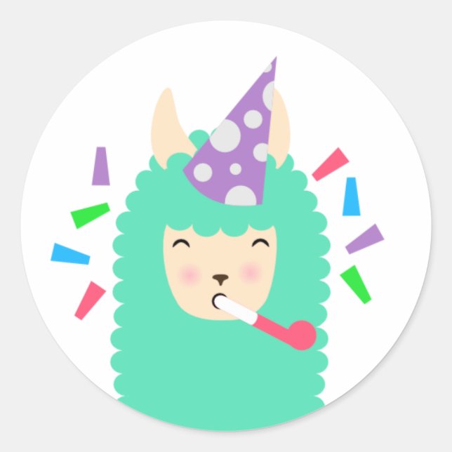 Sticker Rond Fun Party Emoji Llama (Devant)