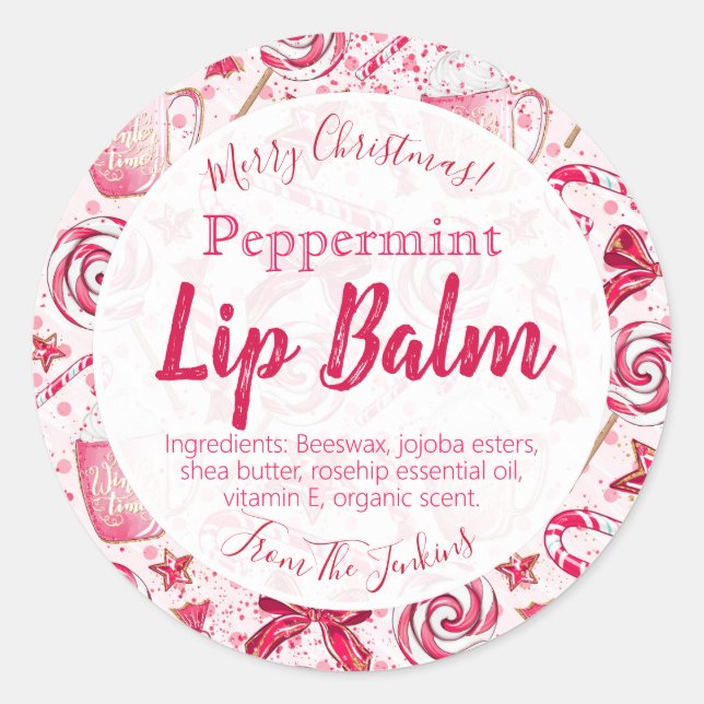 Sticker Rond Fun Peppermenthe Candy Christmas Lip Balm Étiquett (Devant)