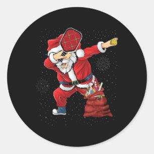 Sticker Rond Fun Pickleball Noël Père Noël jouer Pickleball