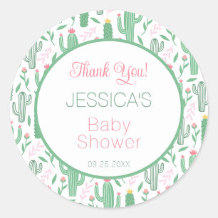 Sticker Rond Fun Retro Cactus Succulent Baby shower Floral