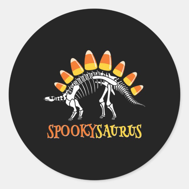 Sticker Rond Fun Spookysaurus Candy Corn Dinosaur Halloween Tod (Devant)
