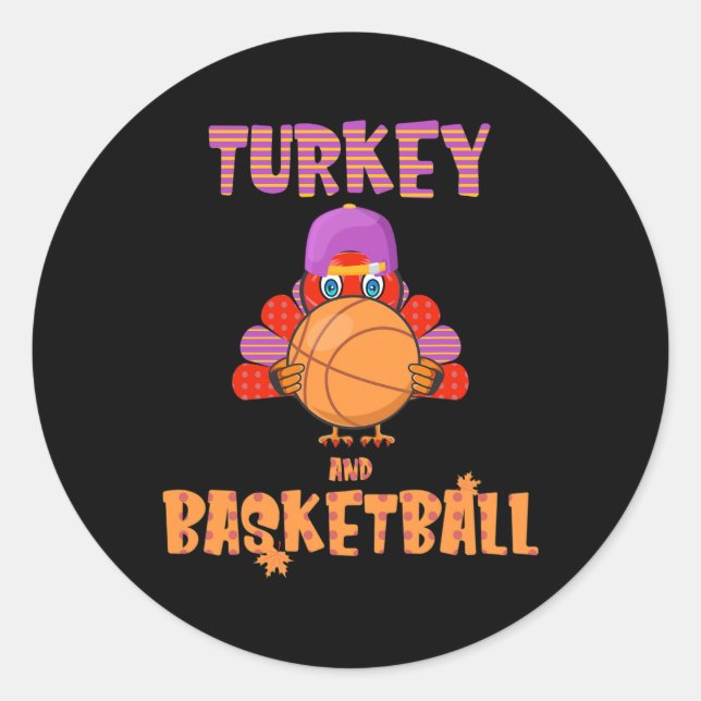 Sticker Rond Fun Thanksgiving Turquie joue Basketball Tee Men B (Devant)