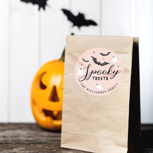 Sticker Rond Fun Traitements Éffrayants Halloween Ghost & Bats 