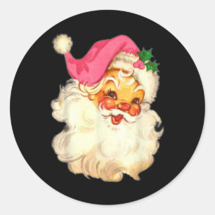 Sticker Rond Fun Vintage Pink Santa Claus Design de Noël rose
