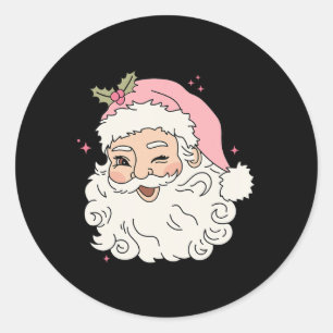 Sticker Rond Fun Vintage Pink Santa Claus Pink Noël Hommes de N