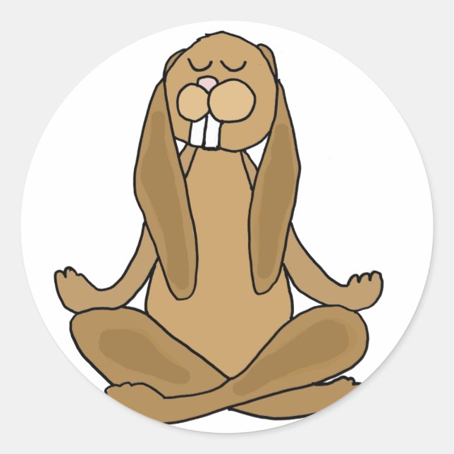 Sticker Rond Fun Zen Lapin lapin en Pose de Yoga (Devant)