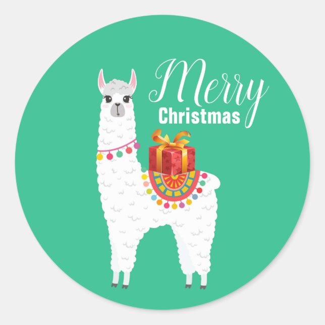 Sticker Rond Funky Alpaca Noël jolie lama (Devant)
