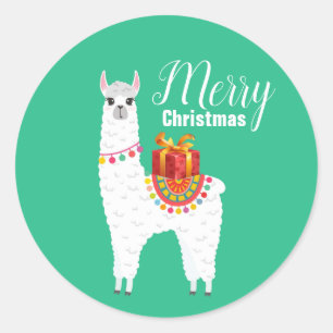 Sticker Rond Funky Alpaca Noël jolie lama