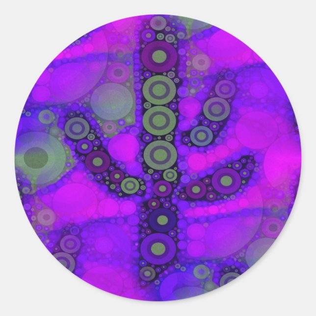 Sticker Rond Funky Bleu Violet Saguaro Cactus Mosaic (Devant)