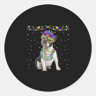 Sticker Rond Funky Boston Terrier portant le Masque de Carnaval