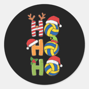 Sticker Rond Funky Christmas Volleyball Ho Ho Ho Volleyball Xma
