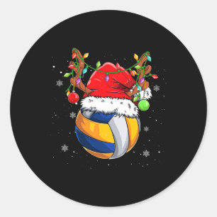Sticker Rond Funky Christmas Volleyball Santa Hat Reindeer mign