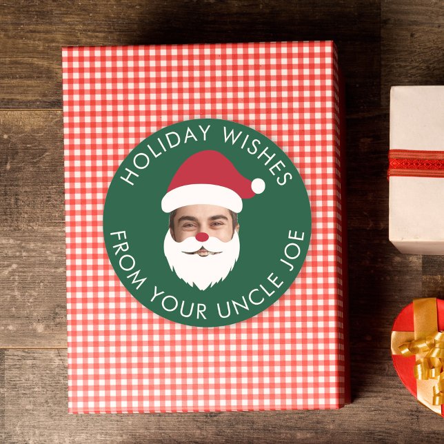 Sticker Rond Funky Custom Face Swap Père Noël Texte de Noël (Créateur téléchargé)