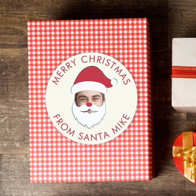 Sticker Rond Funky Custom Face Swap Père Noël Texte de Noël (Créateur téléchargé)