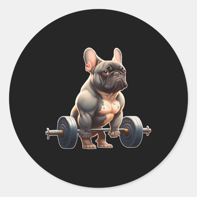 Sticker Rond Funky French Bulldog Bodybuilding Gym Frenchie Wei (Devant)