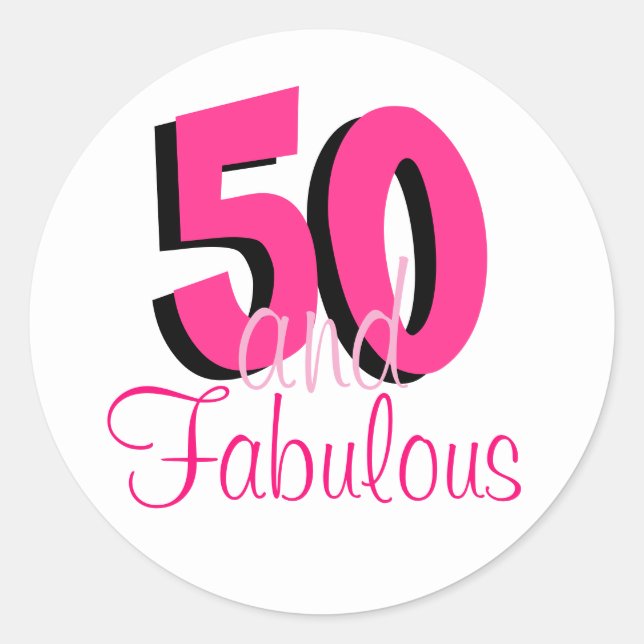 Sticker Rond Funky Hot Pink 50 et Fabuleux anniversaire (Devant)