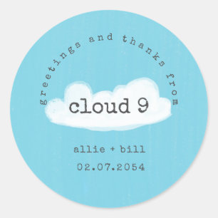 Sticker Rond Funky Mignonne Nuage 9 Bleu Blanc Humoristique Mer