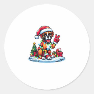 Sticker Rond Funky Peace Hand Boxer Chien Feux de Noël Femmes