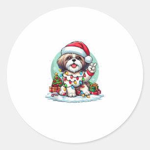 Sticker Rond Funky Peace Main Shih Tzu Feux de Noël Femmes