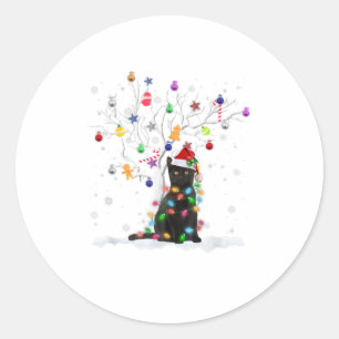 Sticker Rond Funky Père Noël Black Cat Christmas Tree Gi