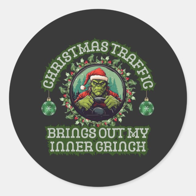 Sticker Rond Funky Trucker Noël Grinch Trafic (Devant)