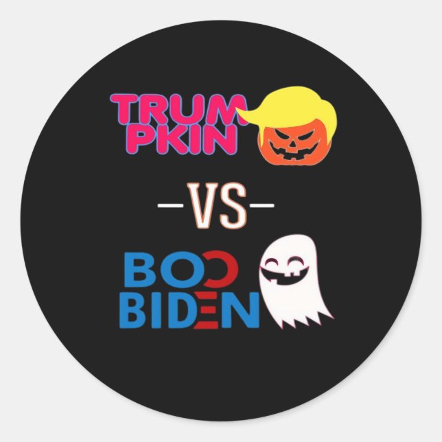 Sticker Rond Funky Trumpkin Vs Boo Biden Classe Design Hallowee (Devant)