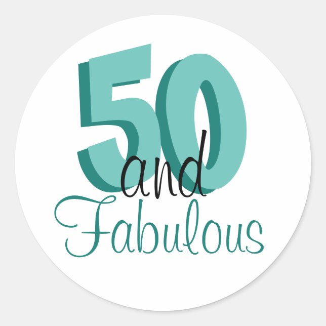 Sticker Rond Funky Turquoise 50 et Fabuleux anniversaire (Devant)