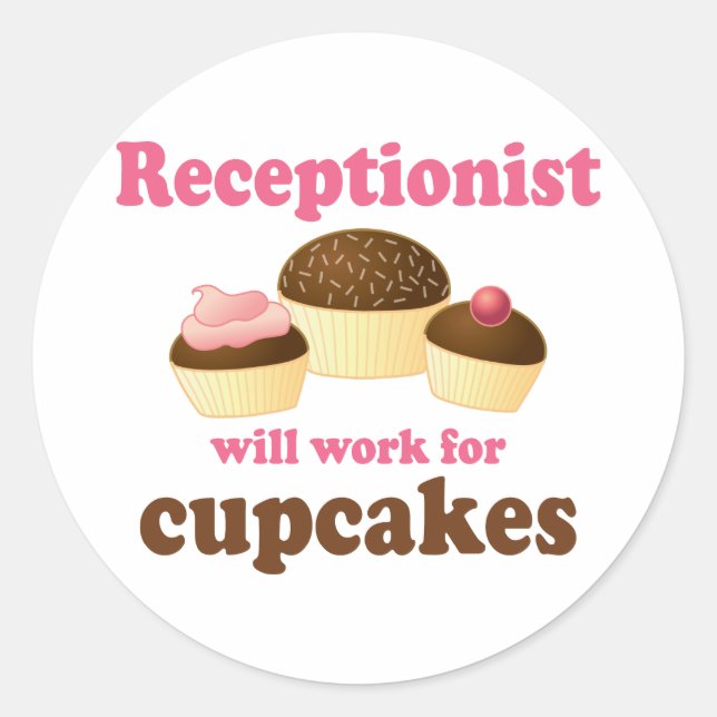 Sticker Rond Funky va travailler pour Cupcakes Réceptionniste (Devant)
