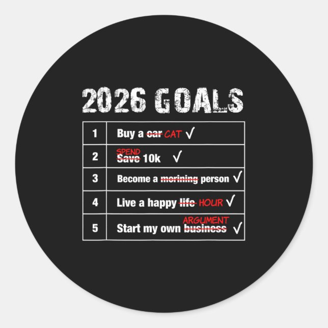 Sticker Rond Funny 2026 Goals Hilarious New Year Sarcastic  (Devant)