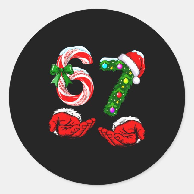 Sticker Rond Funny 67 Christmas 6 7 Meme Pajamas Holiday Gen Al (Devant)