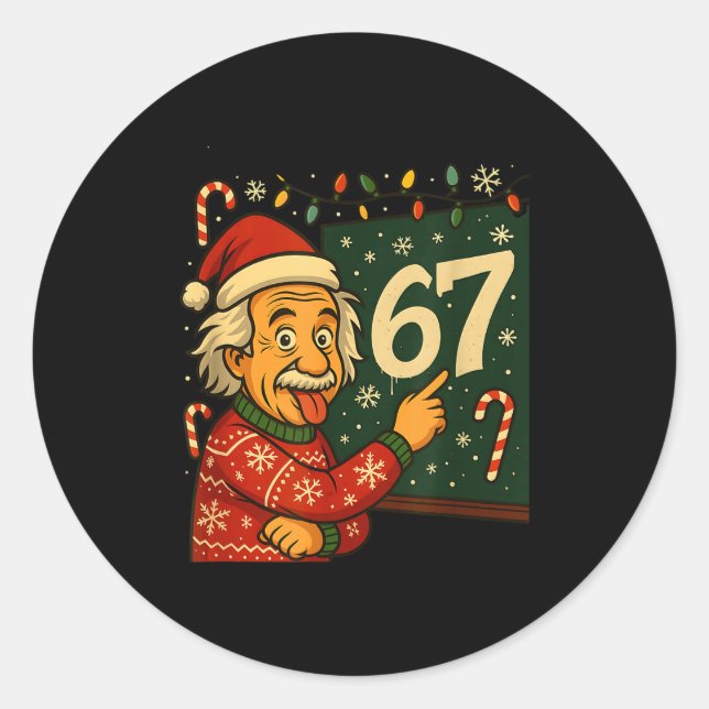 Sticker Rond Funny 67 Christmas Sweater Design With Snowflakes  (Devant)