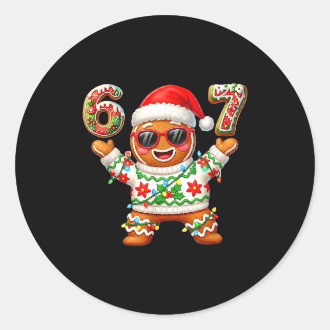 Sticker Rond Funny 67 Gingerbread Six Seven Ice Cream Drip Chri (Devant)