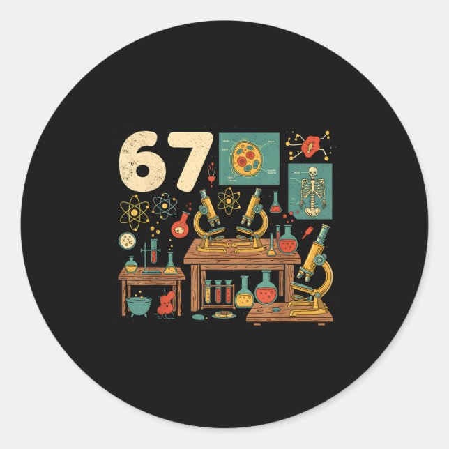Sticker Rond Funny 67 Meme Science Teacher Students Six Seven M (Devant)