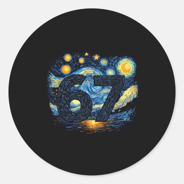 Sticker Rond Funny 67 Meme Six Seven Starry Art Night  (Devant)
