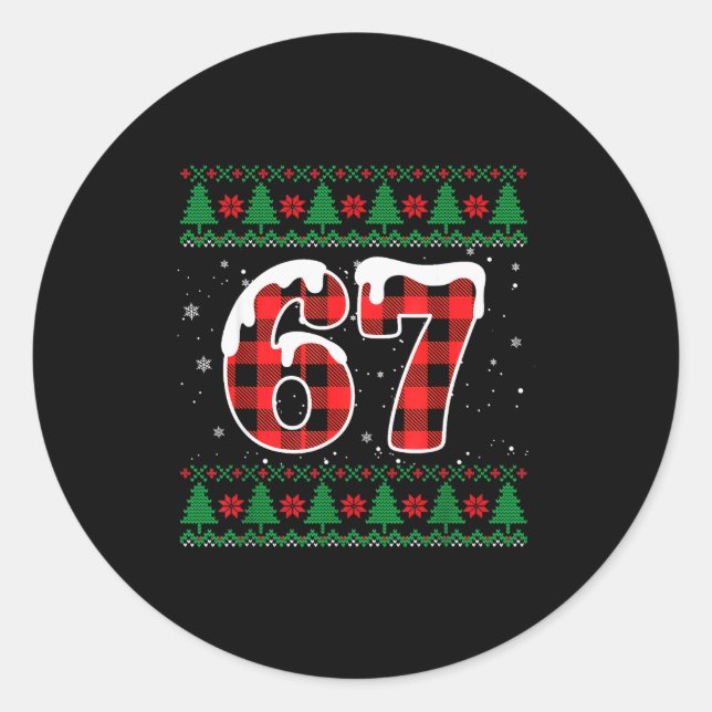 Sticker Rond Funny 67 Six Seven Meme Brainrot Cringe Christmas  (Devant)
