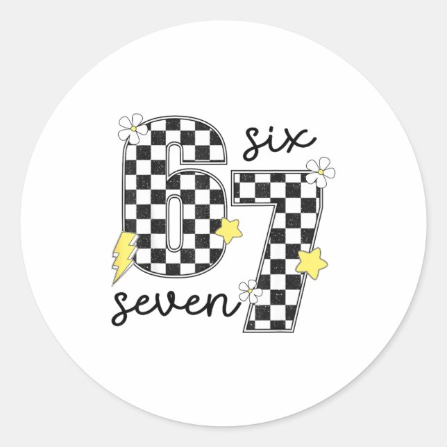 Sticker Rond Funny 67 Six Seven Meme Slang 6-7 Checkered Number (Devant)