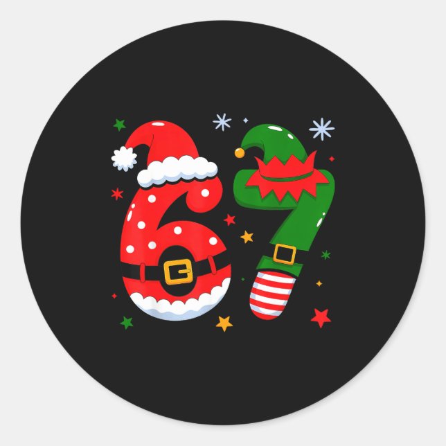 Sticker Rond Funny 6 7 Six Seven Meme Christmas Santa Elf Coupl (Devant)