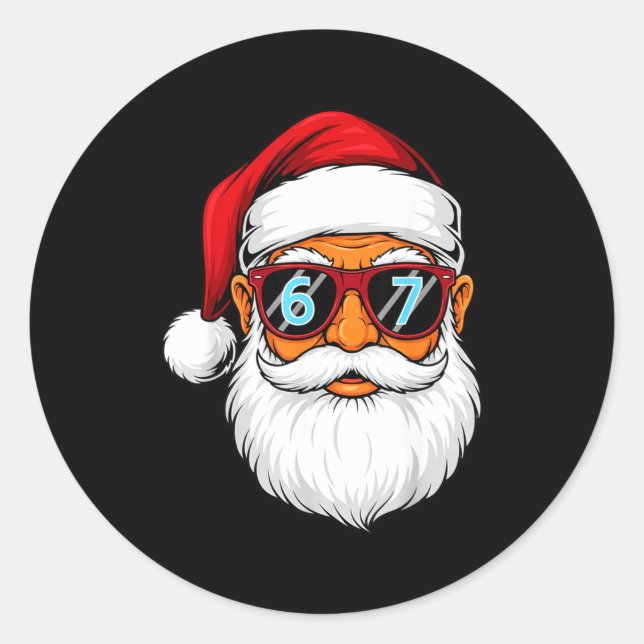 Sticker Rond Funny 6 7 Six Seven Meme Santa Face Christmas Men  (Devant)