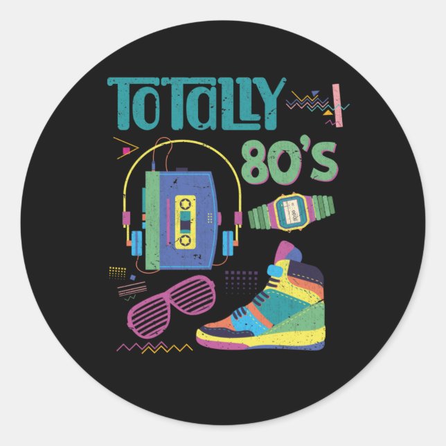 Sticker Rond Funny 80s Musique Old School 1980s Party (Devant)