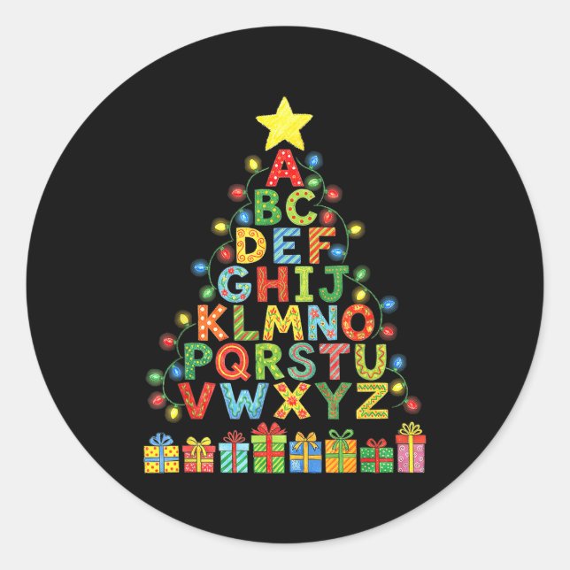 Sticker Rond Funny Alphabet Christmas Tree Graphic Abc A-z Teac (Devant)