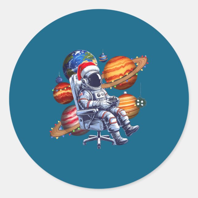 Sticker Rond Funny Astronaut Christmas Space Lights Santa Hat P (Devant)