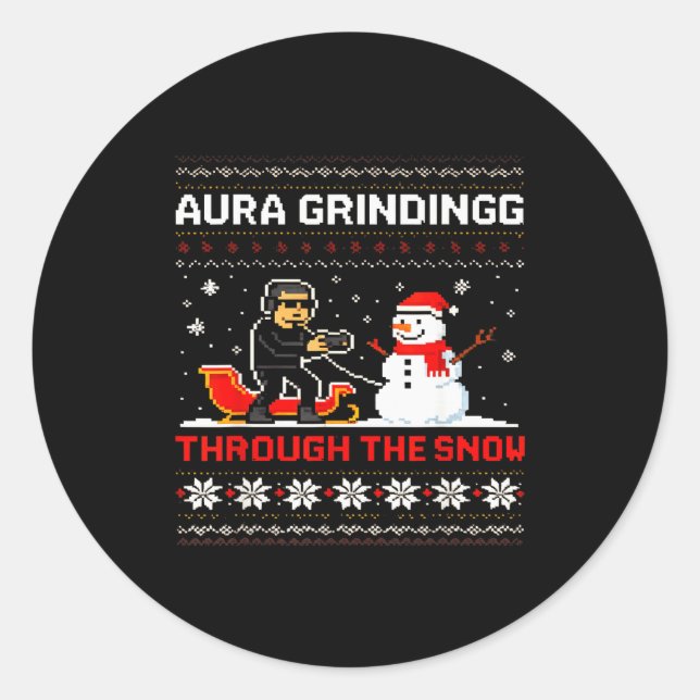 Sticker Rond Funny Aura Grinding Christmas Meme Winter Gamer  (Devant)