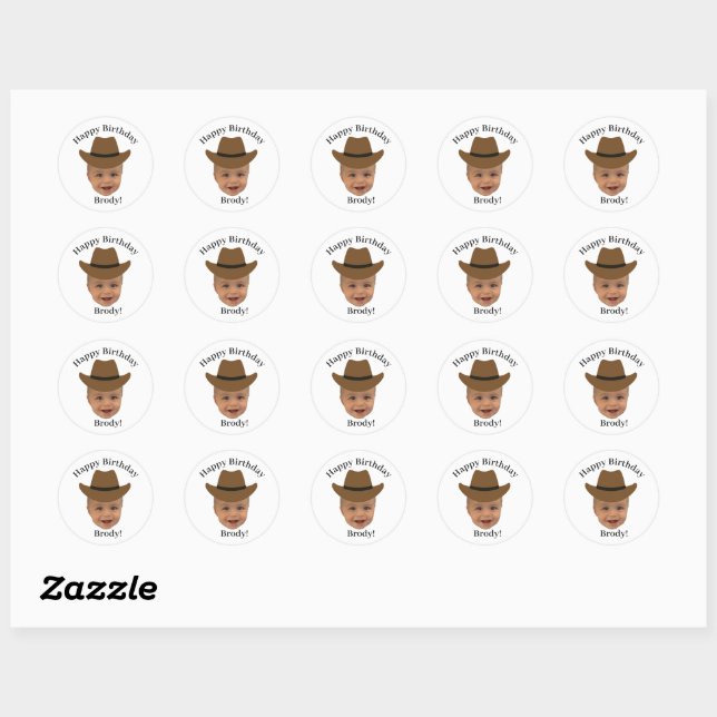 Sticker Rond Funny Baby Face 1st Rodeo Western Theme  Classic R (Feuille)