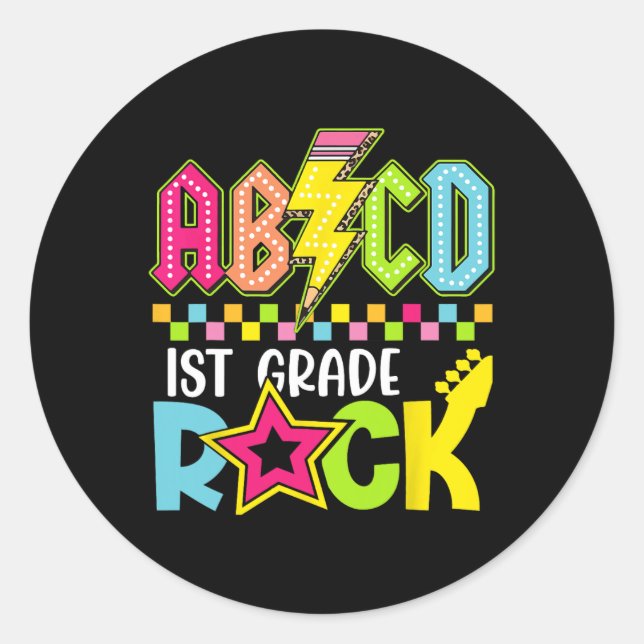 Sticker Rond Funny Back To School Lightning Bolt 1st Grade Rock (Devant)